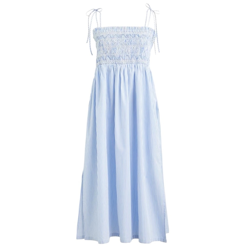 J. Crew Paloma Dress in Striped Cotton Poplin L Blue White Nautical Coastal